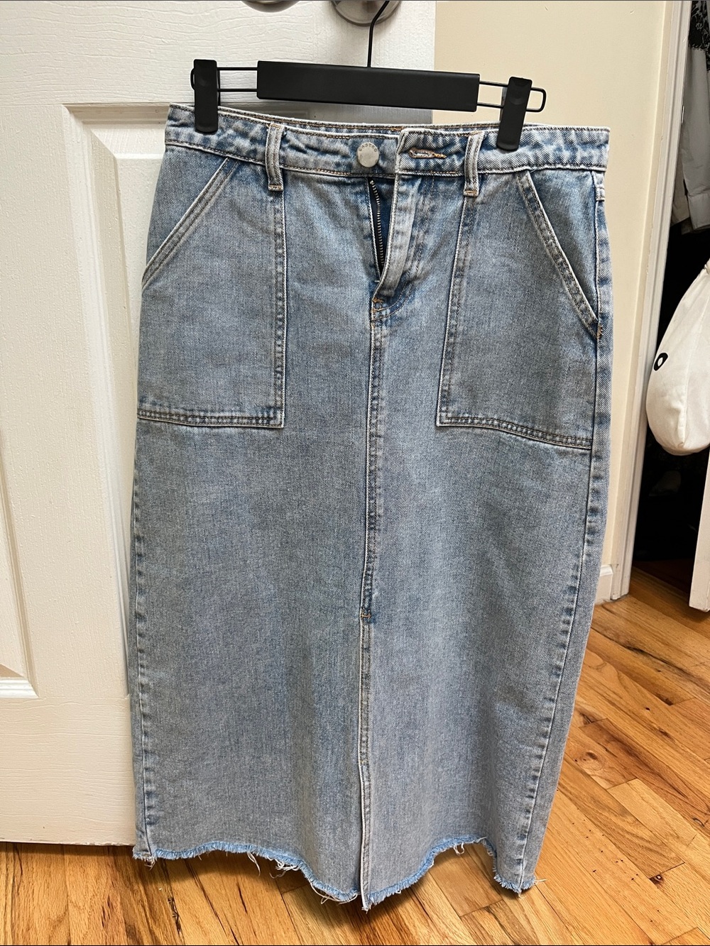 Women's Light Blue Denim Midi Skirt